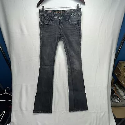 $16.20 • Buy Rock Revival Alanis Boot 27 (28 X 32) Denim Jeans Medium Wash Black FADED WORN