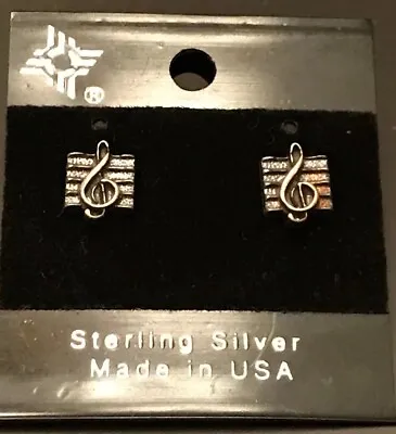 Sterling Silver 925 Music Note EARRINGS Music Staff Treble Clef NEW Jewelry WOW • $11.27