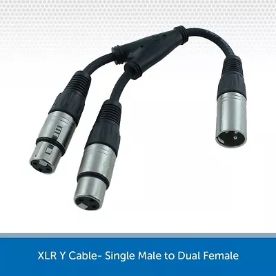 XLR Splitter Cable 2x Female XLR Sockets To 1x Male 3-Pin Plug 25cm Audio Lead • £6.95