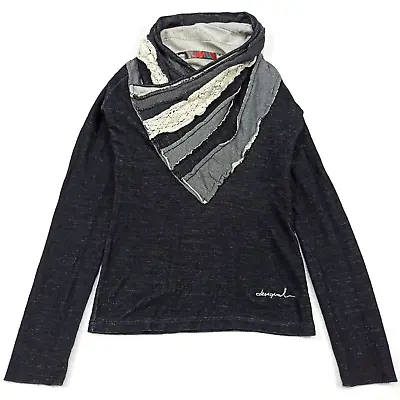 Desigual Womens Sweatshirt XS Dark Grey Cotton Knit Scarf-Detail Sweater Jumper • $45.32