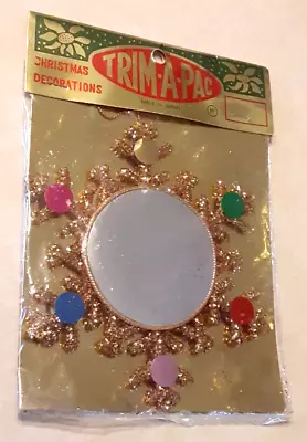 Vintage Trim-A-Pac Snowflake Christmas Tree Ornament Mirror Gold Glitter NOS 5  • $9.49