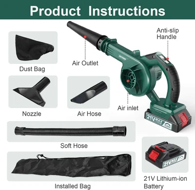 $48.99 • Buy 2-in-1 Portable Cordless Leaf Blower Vacuum Dust Cleaner With Battery & Charger