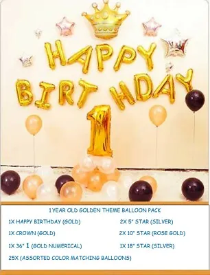 1 Year Old Golden Theme Birthday Party Balloon Value Pack  • $23.50