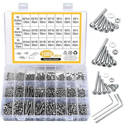 Nuts Bolt Assortment Kit Metric Stainless Steel M2 M3 M4 Screws Hex Set 1080 PCS • $23.46