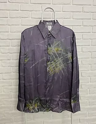 Vintage 90s Gianni Versace Silk Shirt Diamond Print Long Sleeve Button Front 46 • $190