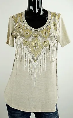 New Miss Me Shirt S-m-l Mdt661s Taupe Jeweled Deluxe Top ** • $9.99