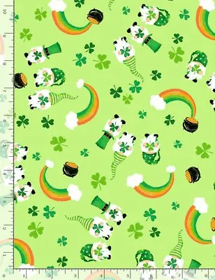 St Patricks Day Fabric | Tossed Gnome Leprechaun Green | Timeless Treasures YARD • $10.98