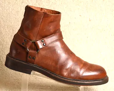 Frye Men's 10.5 D Zip Back Leather Harness Ankle Boots Brown • $49.99