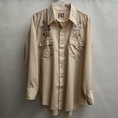 Vintage Chute #1 Western Embroidered Pearl Snap Shirt Tan Floral Men's Large 70s • $36.35