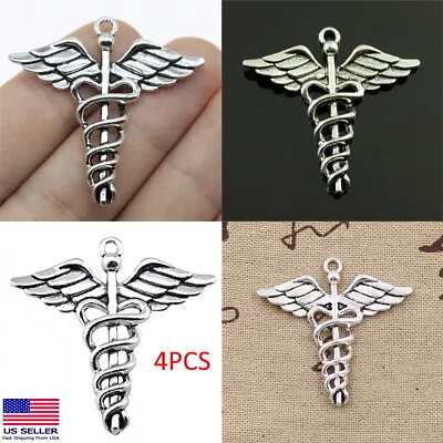 4PCS Medical Caduceus Symbol Charms Pendants Nurse Silver Jewelry Making DIY • $7.29