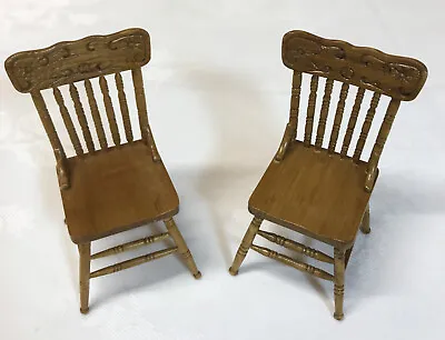 $24.95 • Buy Lot 2 Vintage Dollhouse Miniature Wooden Kitchen Spindle Chairs Dining Kitchen