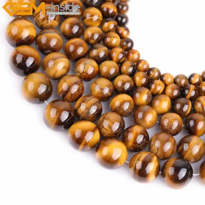 $3.64 • Buy Natural Gemstone Brown Tiger Eye Stone Beads Strand 15  Wholesale Loose Beads