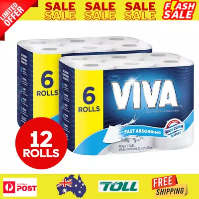 Viva Paper Towel Multipurpose Cleaning Rolls Quick Drying Fast Absorbent 12 Pack • $22.29