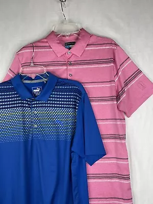 Puma PGA Tour Polo Shirt Mens Large Pink Short Sleeve Performance Golf Blue Lot • $19.80