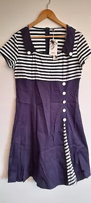 Zaful Navy Blue Stripe Nautical Swing Dress XXL Rockabilly Vtg Style NWT • £8.99