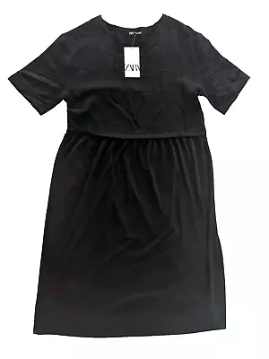 NWT Zara Black Midi Maxi Dress Size XL Semi Sheer Top Sheath Shift Short Sleeves • $35.88