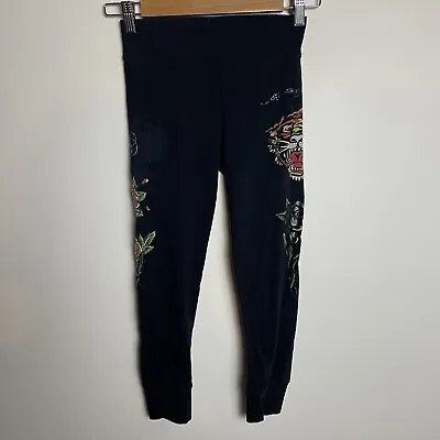 Ed Hardy Women's Leggings Size XS Black Graphic Tattoo Tiger Los Angeles Pants • $50