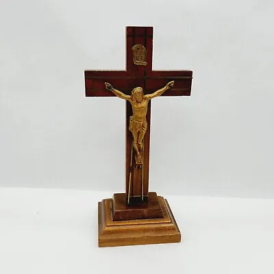 Standing Wooden Crucifix Cross Pedestal  9” INRI Christ Religious Jesus Nazareth • $20
