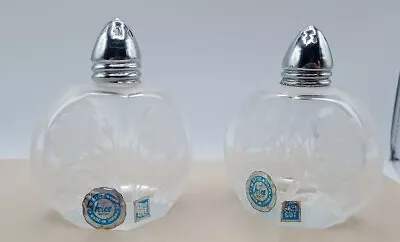 Mid Century I. W. Rice Hand Cut Floral Glass Salt & Pepper Shakers Japan Flowers • $15