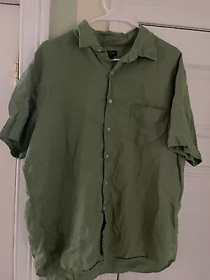 J.Crew Linen Shirt Mens XL Short Sleeve Button Up Green With Pocket • $13.95