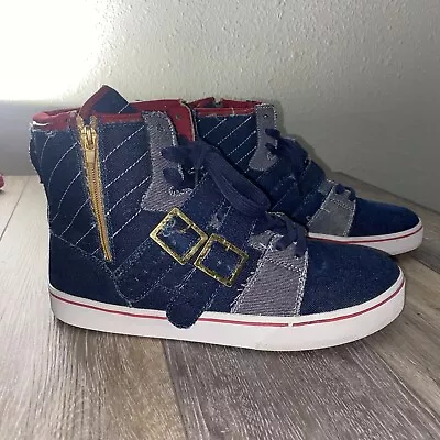 Limited Edition Radii Straight Jacket Denim Mens Size 10 Blue Red Hightop Shoes • $59.99