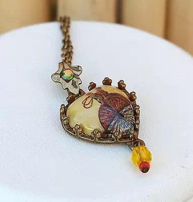 Michal Negrin Necklace Heart Retro Bicycle Photo Mustard Yellow Dainty Gift Box • $55.20