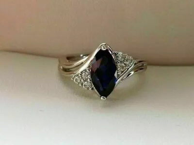 2.58Ct Marquise Cut Simulated Sapphire Bypass Wedding Ring 14K White Gold Plated • $69.99