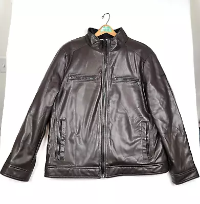 DKNY Men's XL Coat Faux Leather Fur Brown Polyurethane Bomber Jacket • $44.94