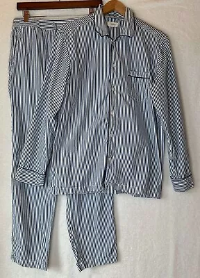 J Crew Mens Cotton Poplin Pajama Set In Blue And Green Stripe Size Medium • $54