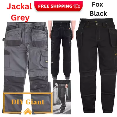 £28.99 • Buy Site Fox / Jackal Black Grey Men's Cargo Work Trousers Pant Multi Pockets Tools