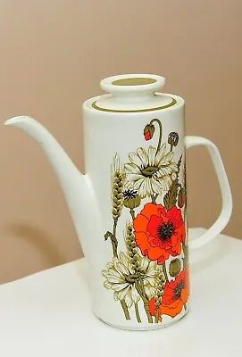 J & G Meakin Coffee Pot Poppy Design 70's Retro Vintage Studio Pottery 24 Cms • £10