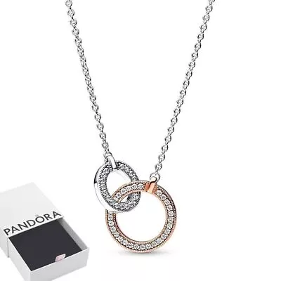 PANDORA Signature Two Tone Intertwined Circles Necklace 45cm New • $27.99
