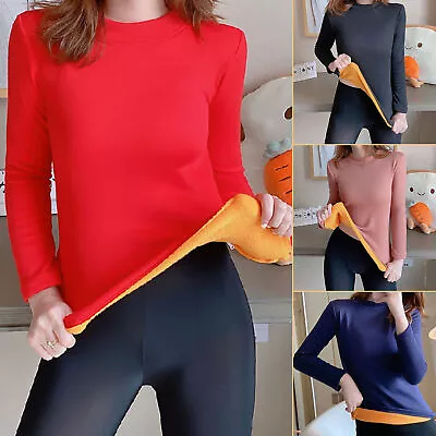 Women's Thermal Underwear Warm Fleece T-shirt Soft Winter Thick Tops Pullover • £8.99