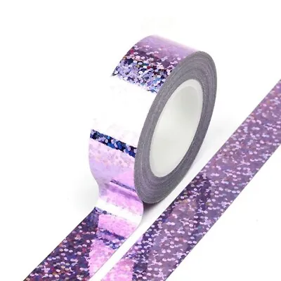 LILAC Foil Holographic Glitter Effect Washi Tape Decorative Tape 15mm X 5M • £3.85