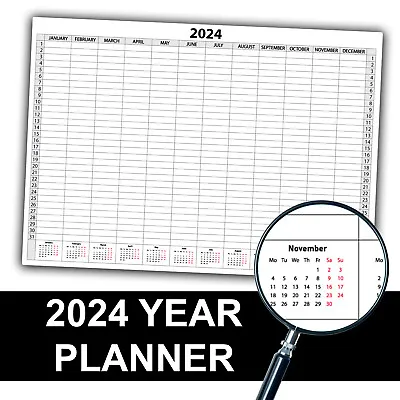 2024 Year Wall Planner Calendar Office Work Planning Rota Shift Table • £3.99