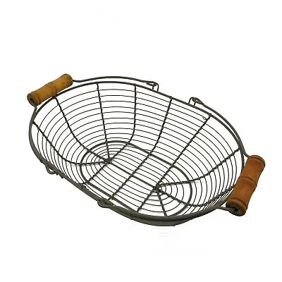 Oval Metal Wire Egg Basket Wire Basket With Wooden Handle Country Vintage • $40.21