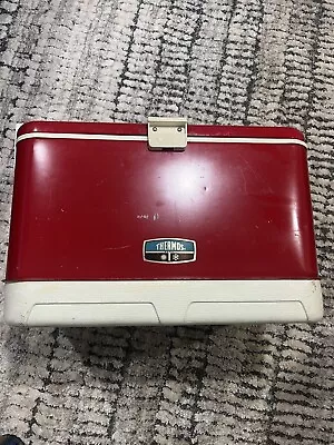 Vintage 1970s Solid Red Thermos Brand Metal Ice Chest Cooler • $99.99