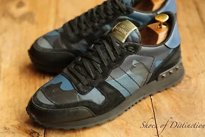 Valentino Rockstud Camo Blue Black Leather Shoes Trainers Sneakers Men's UK 6 • £149