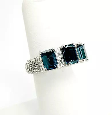 Judith Ripka Sterling Silver 925 London Blue Topaz Diamonique Ring O443 • $75