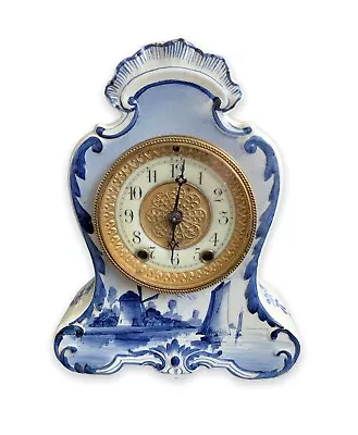 Antique Delft Mantel Clock ~ Waterbury Clock ~ France ~ 1891 • $1187.92