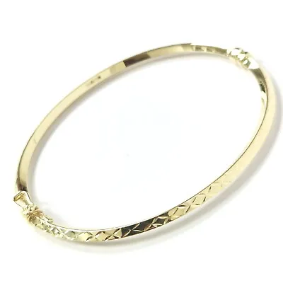 9ct Gold Ladies Bangle Patterned Design Hinged Safety Catch Yellow Hallmarked • £245