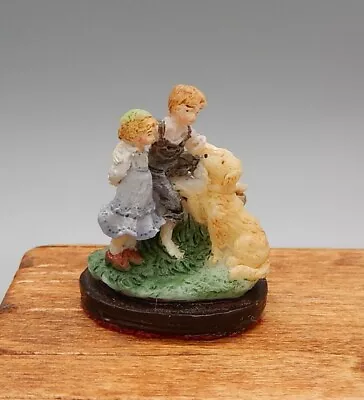 Hand Painted Children W Dog Shelf Sitter Artisan Dollhouse Miniature 1:12 • $9.99