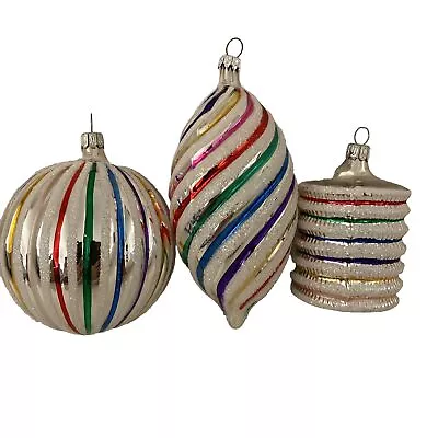 Vintage Germany Blown Glass Christmas Ornament Lot 3 Multi Color Rainbow • $42.35