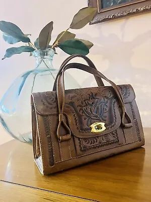 Vintage Hand Tooled Mexican Leather Purse With Rose Design  • $38.40