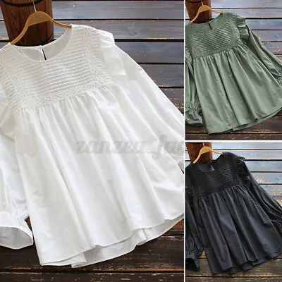 ZANZEA 8-24 Women Pullover Long Sleeve Top Shirt Tee Ruffled Plus Size Blouse • $19.64