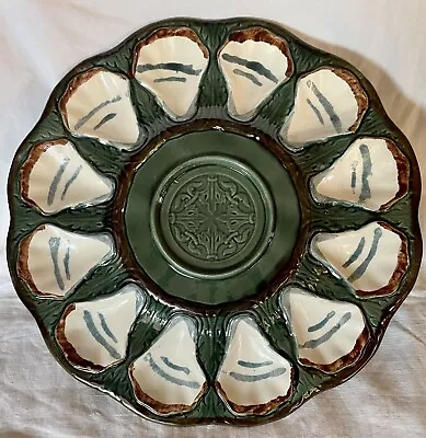 French Longchamp Majolica Oysters Dish  Serving Platter 12 Shells • $300