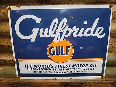 Vintage Gulf Pride Porcelain Sign Old Motor Oil Gas Station Service Garage Sign • $162.53