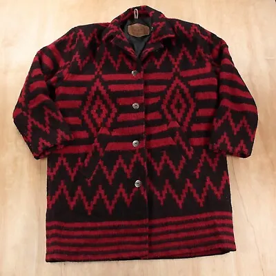Vtg Usa Made WOOLRICH Womens Wool Coat Jacket SMALL Red Navajo Indian Print • £94.04