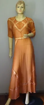 Vintage Bohemian SHAKUHACHI Lace Panelled Sheer Silk Dress - Size 8  - • $120