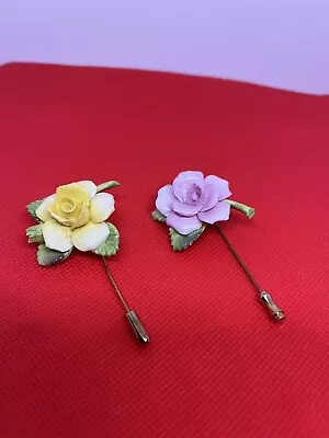 Two Coalport Fine Bone China Rose Flower Pins • £20